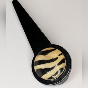 Vintage 80s Mod Brooch Black Ivory Zebra Modernist Style New Wave Retro
